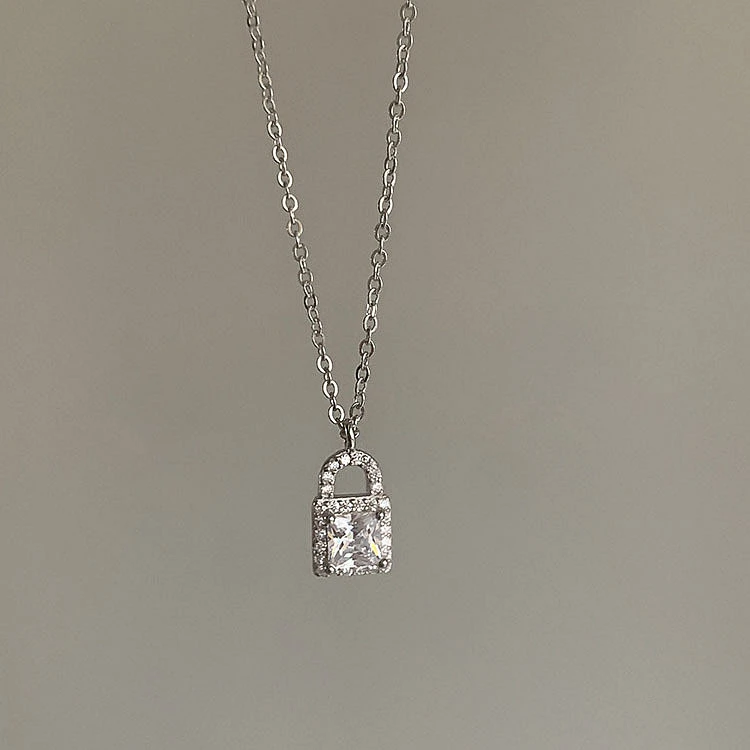 

PONYKISS Real 925 Sterling Silver Zircon CZ LOCK Choker Necklace For Fashion Women Cute Fine Jewelry Minimalist Accessories