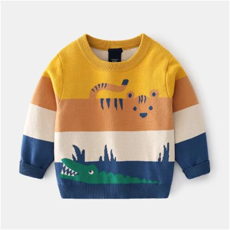 

Двухслойный свитер для мальчиков в европейском и американском стиле Осень 2022 Новинка Детский жаккардовый свитер с абстрактным мультяшным принтом