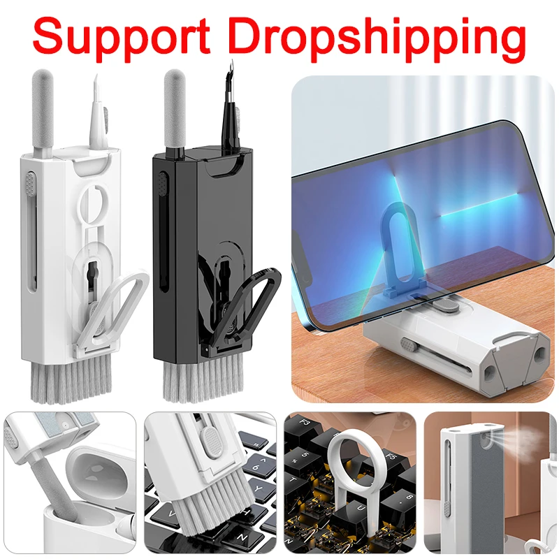 

8 in 1 Bluetooth Earphones Cleaning Tool with Mobile Phone Holder Headset Cleaning Tool Built-in Key Puller for Airpods Pro 2