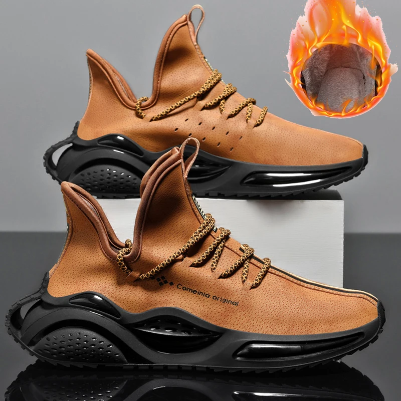 

Мужские ботинки, новинка 2022, зимние тапочки, Теплая мужская обувь, водонепроницаемые Нескользящие плюшевые кроссовки, мужская теннисная об...