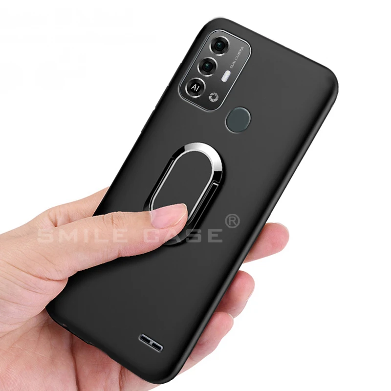 С кольцом Магнитный черный мягкий чехол из ТПУ для ZTE Blade A53 Pro