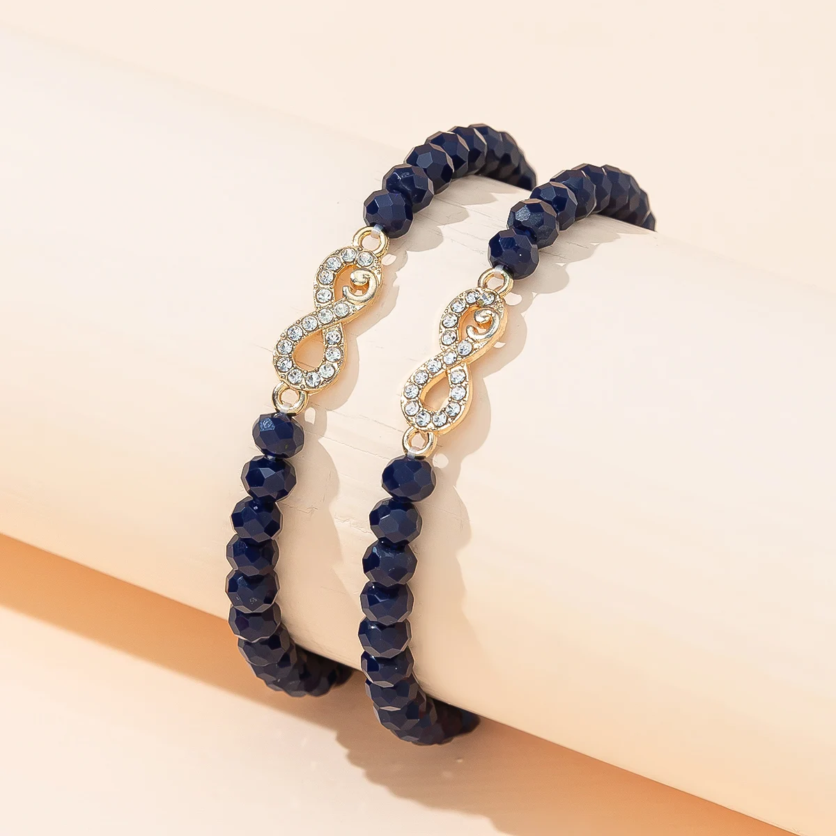 Dark Blue Multi Cut Beads Link Bracelet Rhinestone Infinite Metal Charm Bracelet For Bracelet