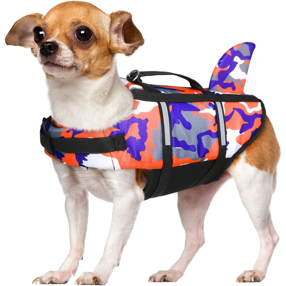 

Dog Life Jacket Ripstop Dog Safety Vest Dog Shark Life Jackets Dog Lifesaver with Rescue Handle for Small Medium Dogs