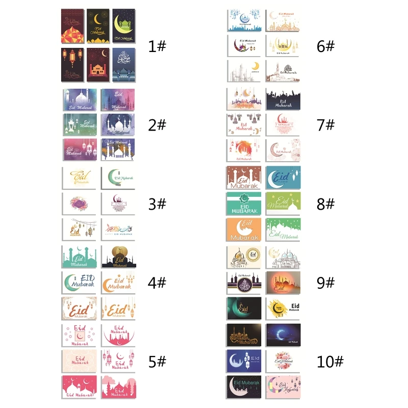 

Eid Mubarak Greeting Cards 6pcs Moon Castle Paper Message Thank Card
