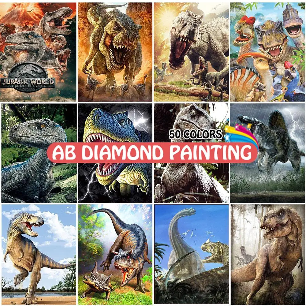 AB Diamond Painting 50 Colors 5D DIY Dinosaur Full Drill Animal Embroidery Mosaic Rhinestone Pictures  Home Decor Wall Sticker