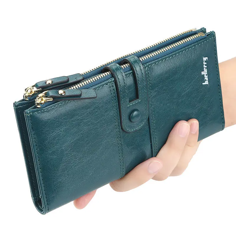 

Solid Color Large Capacity Double Zipper Women's Leather Wallet Female Bags Gifts for Men Free Shipping Items Cards Protectors