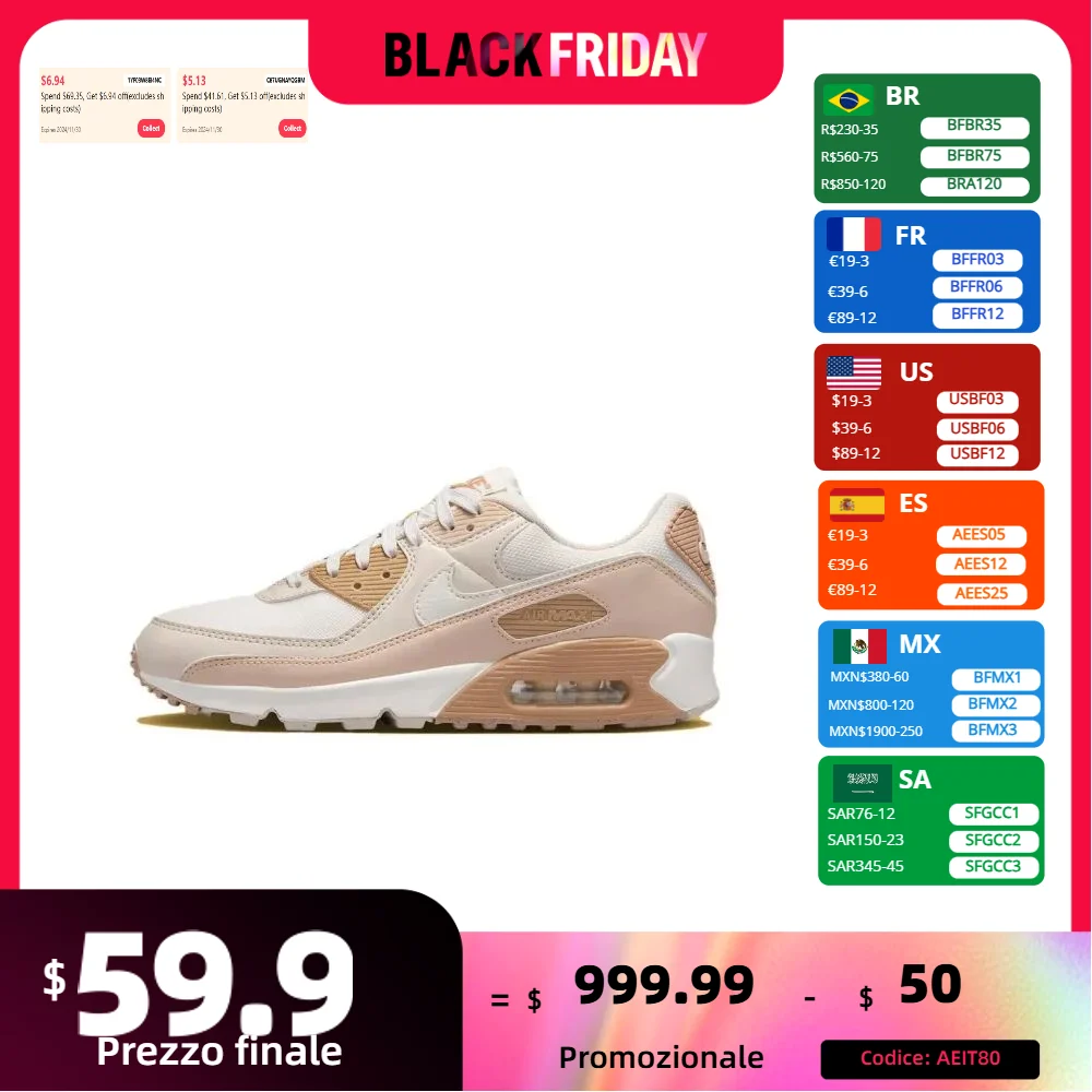 Кроссовки мужские и женские Nike New AIR MAX90 Low дышащие удобная повседневная обувь