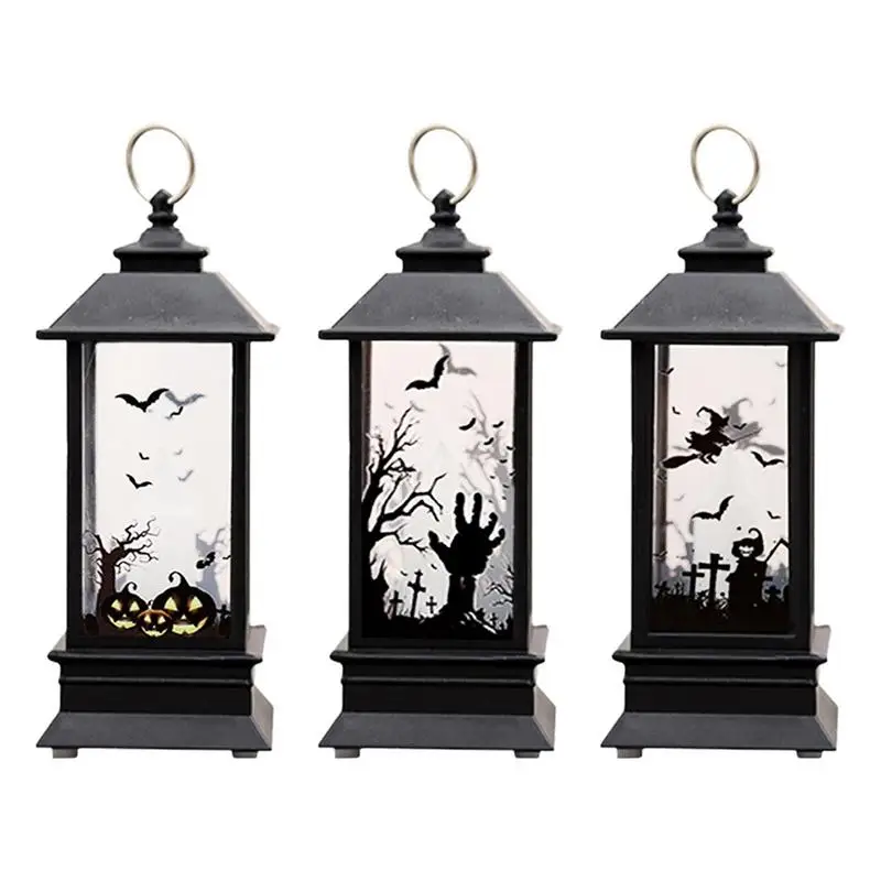

Halloween Portable Flameless Lamp With Spooky Silhouette Lighted LED Candle Lanterns Gifts For Indoor Outdoor Home Decoration