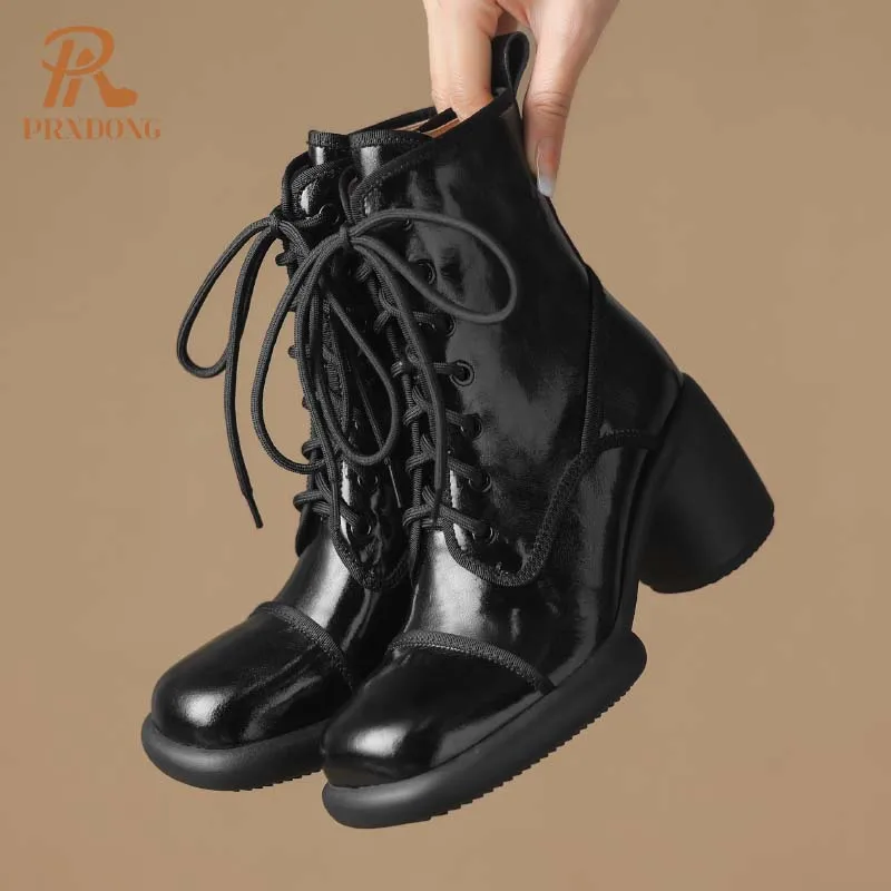PRXDONG/Новинка 2024 женские брендовые осенне-зимние теплые ботильоны из натуральной