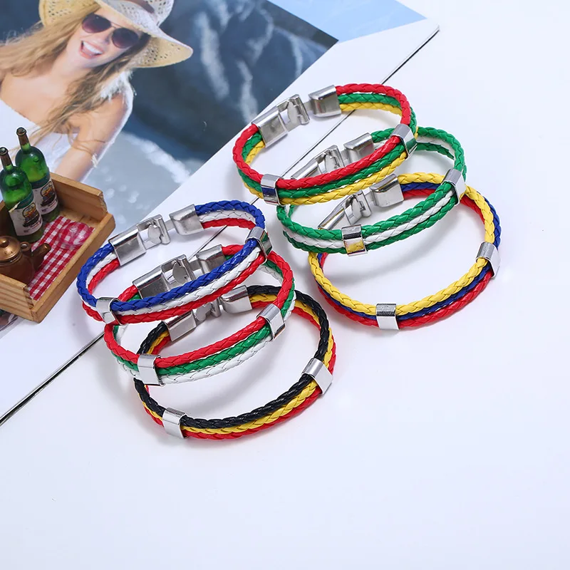 

World Cup Germany France Italy National Flag Woven PU Bracelet