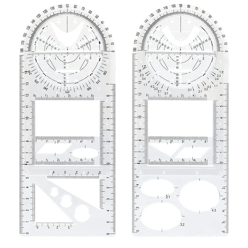 

2Pcs Multifunctional Geometric Ruler Drawing Template Measuring Draft Rulers Mathematics Ruler For Student School Office