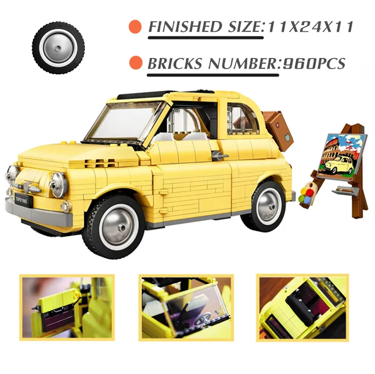 

960PCS Yellow Classic Camper Car City FIATED Series Model 500 FIT 10271 Building Blocks Bricks Children Kids Gift Toys