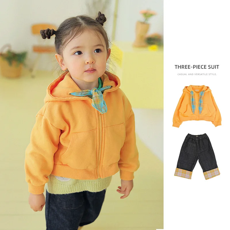 

Свитер с капюшоном для девочек в Корейском стиле, новинка 2022, весенние детские толстовки, зеленые куртки, детская верхняя одежда для девочек...