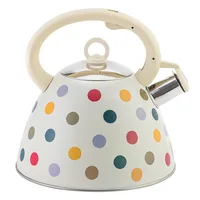 Whistle Tea Kettle for Stove Top 3L Stainless Steel Teapot with Cute Color Polka Dot Folded Handle for Home Kitchen Cookers