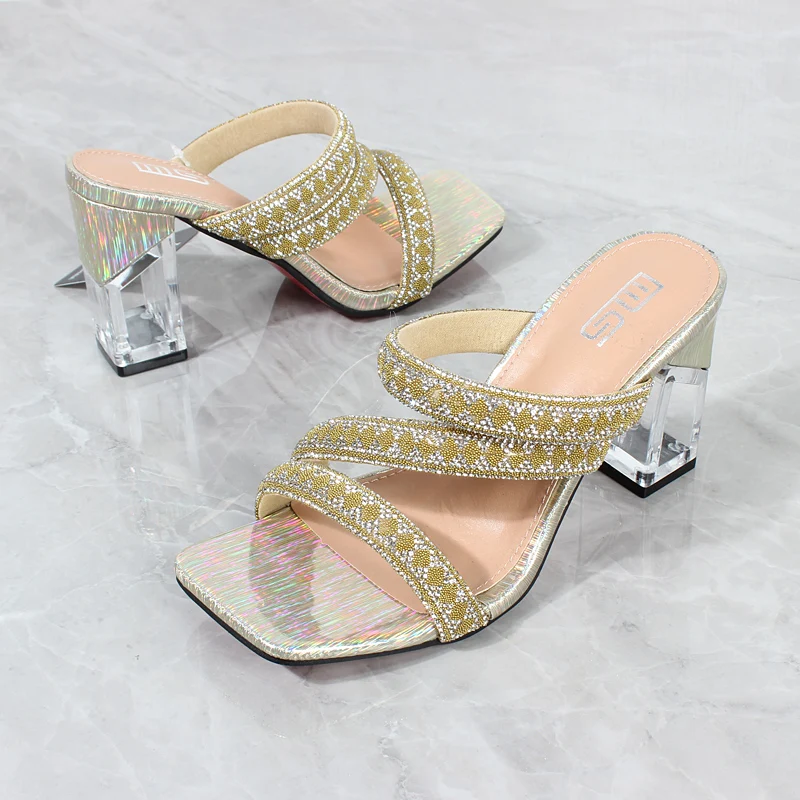 

Women's Sandals High Heel 2022 Summer New Patent Leather Crystal Square Heel Sexy Party Fashion Women Shoes 8.5CM