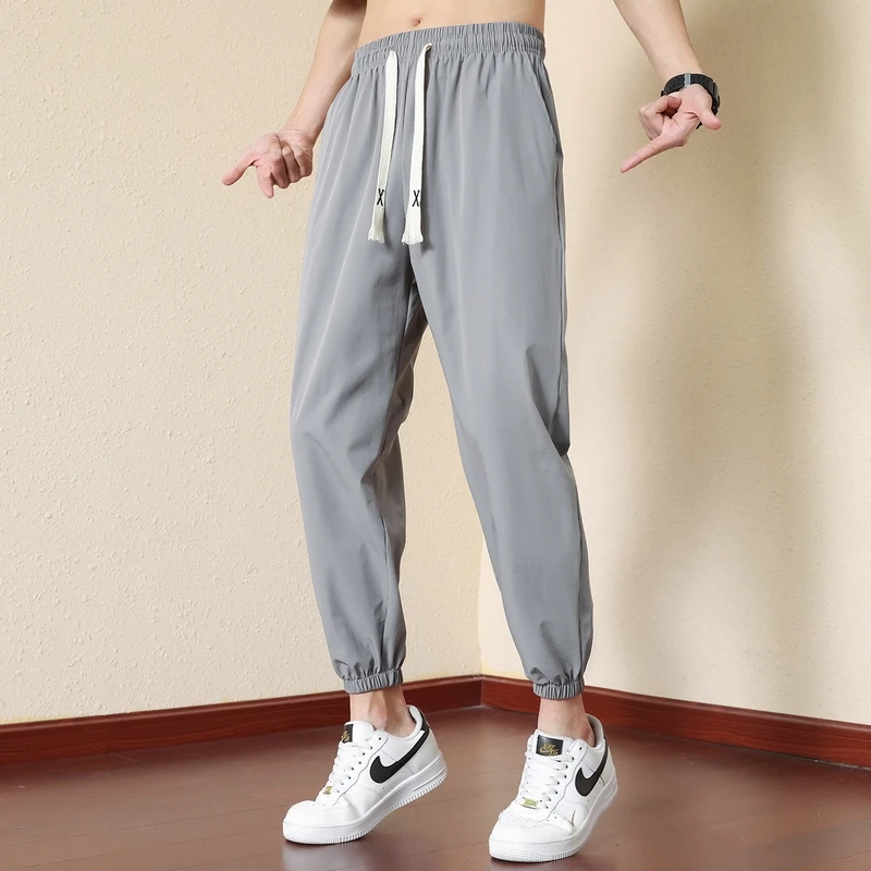 

2023 Summer Men's Casual Tronsers Straight Leg Pants Ice Silk Breathable and Comfortable Sports Pants
