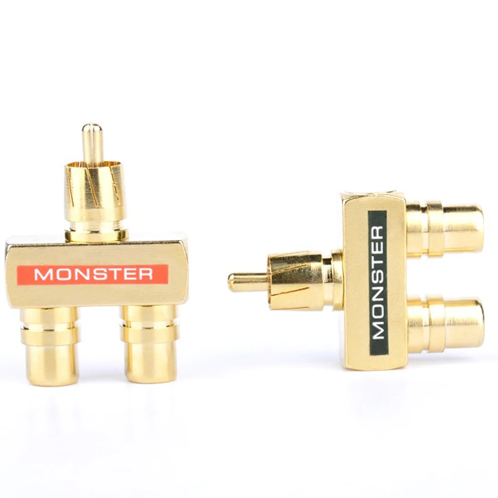 1 RCA штекер на 2 гнездо Позолоченный Медный AV аудио один в два и разъема адаптеры -