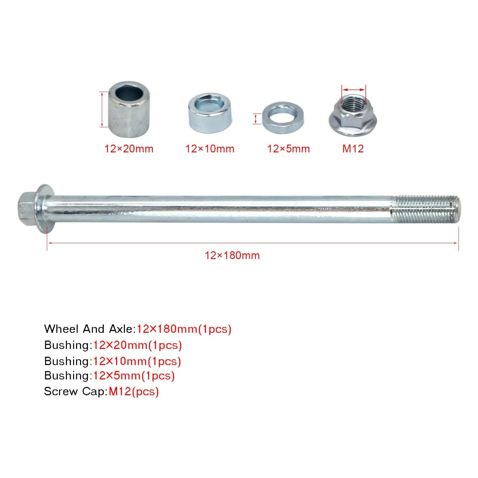 

Передняя/задняя ось 12 мм 180/185/190/195/205/220/230/245/250/260/270/280/290/310/330 мм подходит для PIT PRO Dirt Bike Scooter QUAD ATV