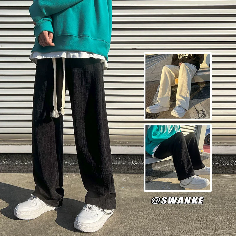

NoEstaMal Korean Style Men Casual Pants Harajuku Loose Elastic Waist Men Wide Leg Sweatpants 2022 Spring Fashion Jogger Trouser