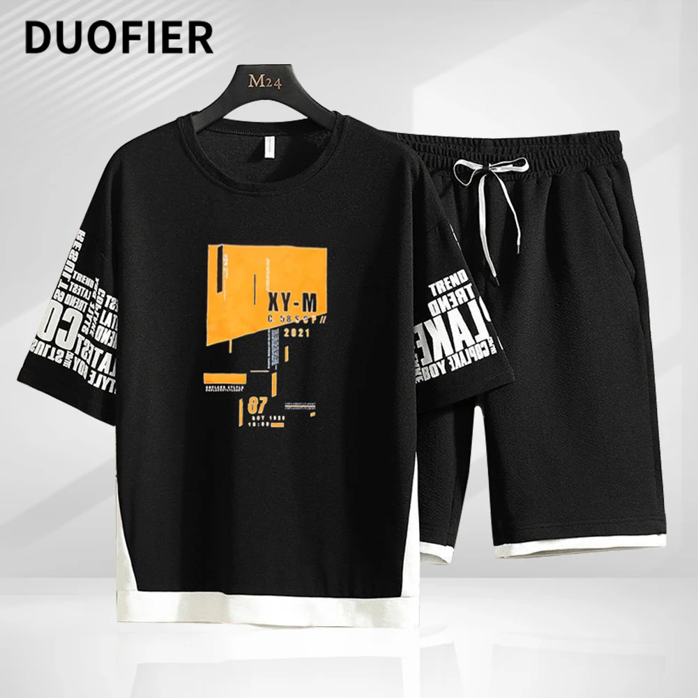 

2023 New Tracksuit Men's T-shirt + Shorts Set Summer Breathable Casual Running Suit Fashion Harajuku Printed Male Sportswears