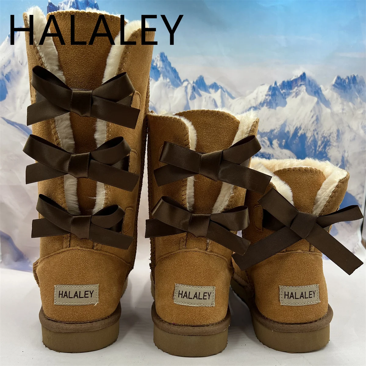 

Winter Mid Boots for Women Shoes 2022 Black Snow Boots Bowknot Tall Leather Shoes Chestnut Chocolates Fur Botas