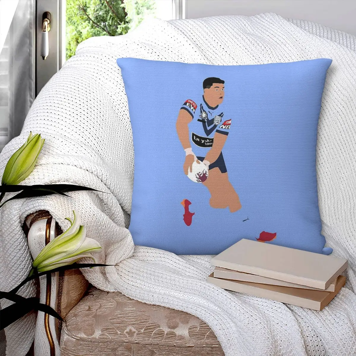 Фото Наволочка Latrell Mitchell Rugby Square из полиэстера, льна и бархата с узором, на молнии, декоративная, для дома, 18 дюймов №3