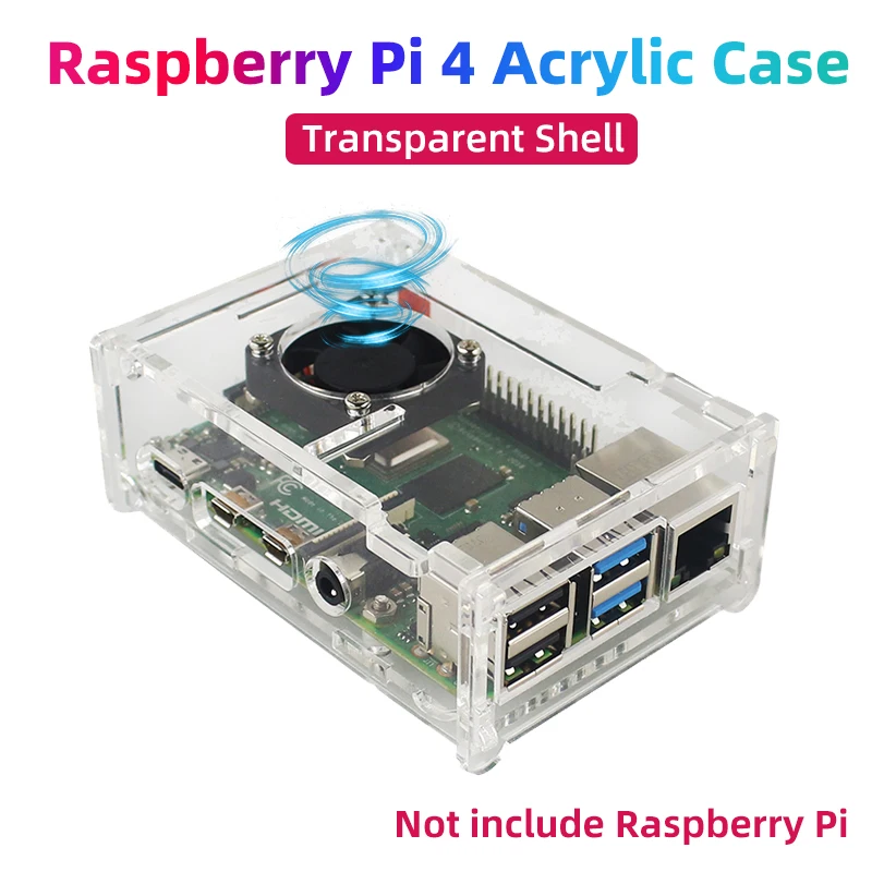 Акриловый чехол Raspberry Pi 4, прозрачный корпус, поддержка процессора, вентилятор охлаждения для Raspberry Pi 4 Model B Акриловый чехол Raspberry Pi 4, прозрачный корпус, поддержка процессора, вентилятор охлаждения для Raspberry Pi 4 Model B