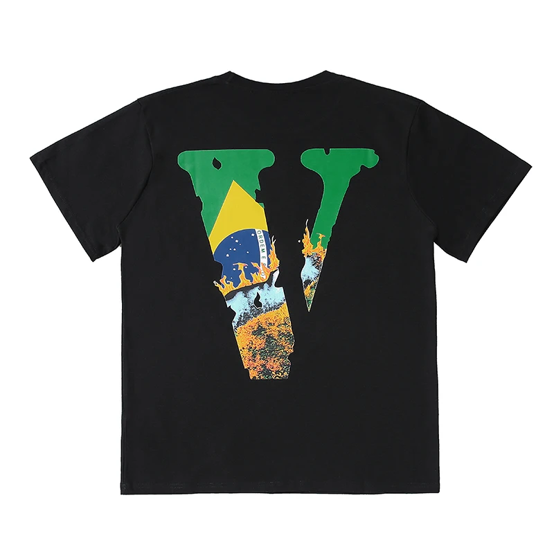 

Повседневная модная свободная футболка VLONE с круглым вырезом, для мужчин и женщин, из натурального хлопка, с буквенным принтом и V-образным в...