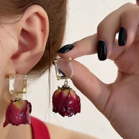 mori super fairy glass crystal immortal flower earrings ins net star girl luxury soft rose earrings
