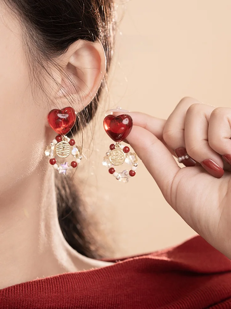 Ipink милые осенние и зимние серьги с красным бантом в виде персикового сердца