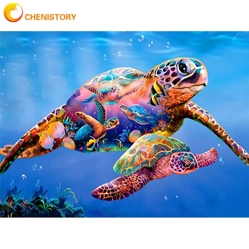 

CHENISTORY 5D Diamond Mosaic Sea Turtle Diy Kit Diamond Embroidery Seaside Painting Animal Personalized Gift Seascape Home Decor