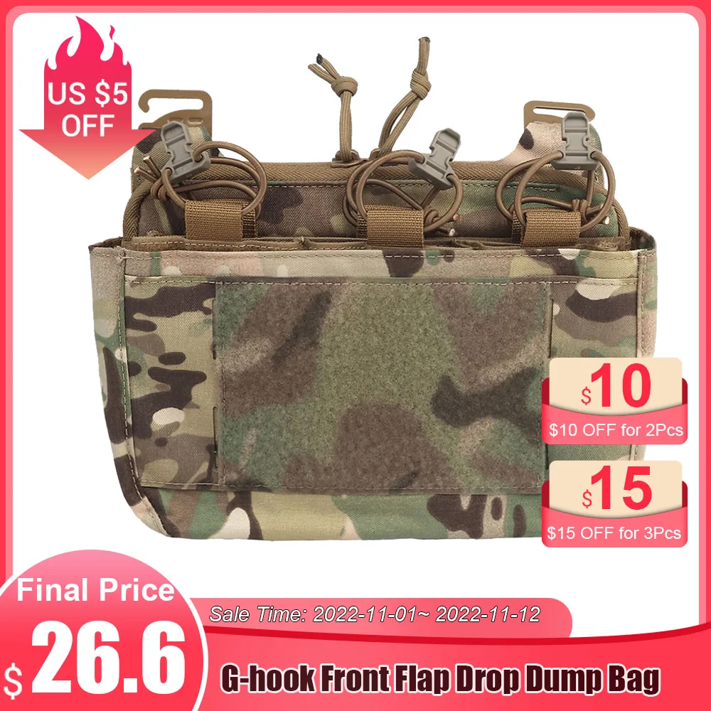 

G-hook Front Flap Double Stack Drop Dump Bag Tactical Abdominal Fanny Pack with Triple Magazine Pouch for FCPC FCSK Carrier Vest