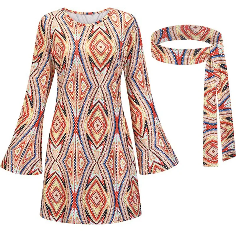 Костюм для косплея в стиле хиппи диско 60-х и годов женское платье с надписью love girls