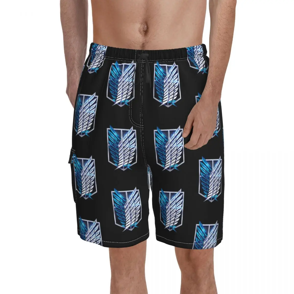 

Wings Of Freedom Board Shorts attack on titan anime japan noob art Beach Short Pants High Quality Men Classic Design Swim Trunks