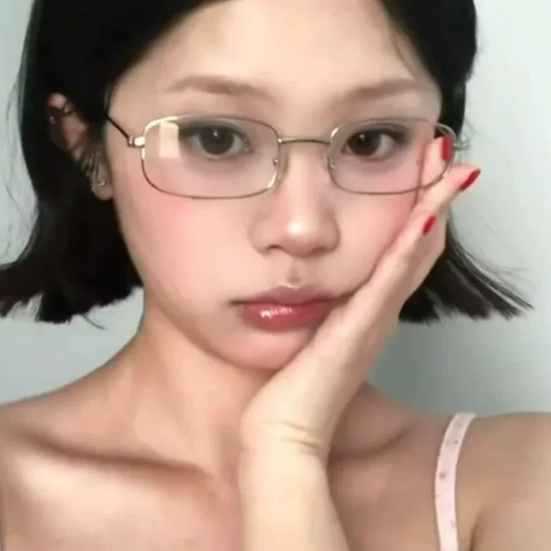 Y2K Harajuku ретро маленькие квадратные очки для женщин металлические прозрачные