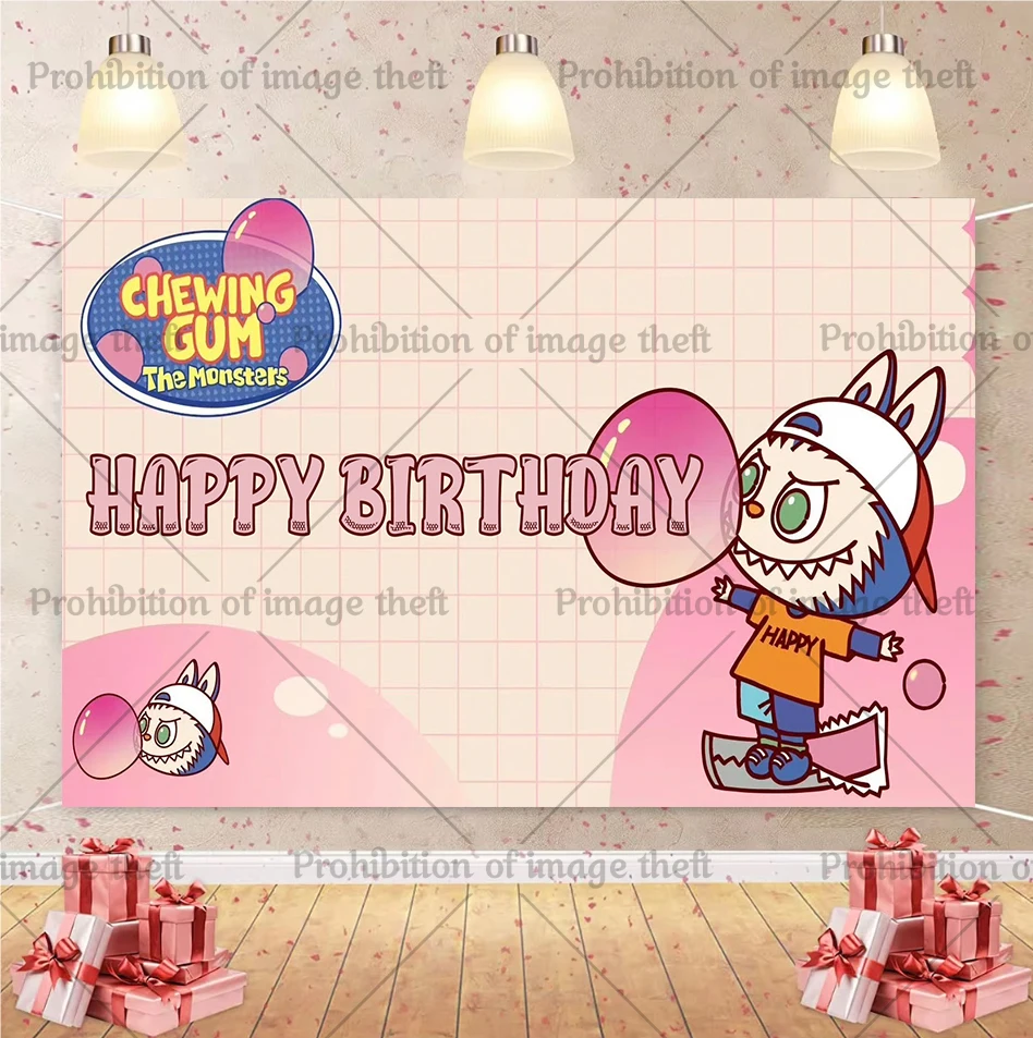 Милый тематический фон L-Labubus для семейных встреч украшение на день рождения