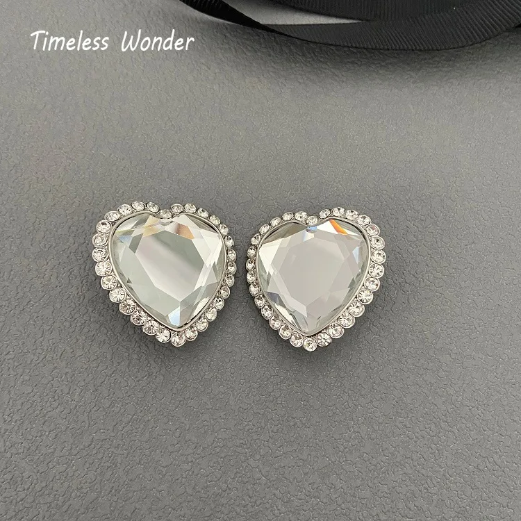 

Timeless Wonder Shiny Zirconia XL Heart Clip on Earrings for Women Designer Jewelry Gothic Wedding Gift Luxury Brand Slay 3321