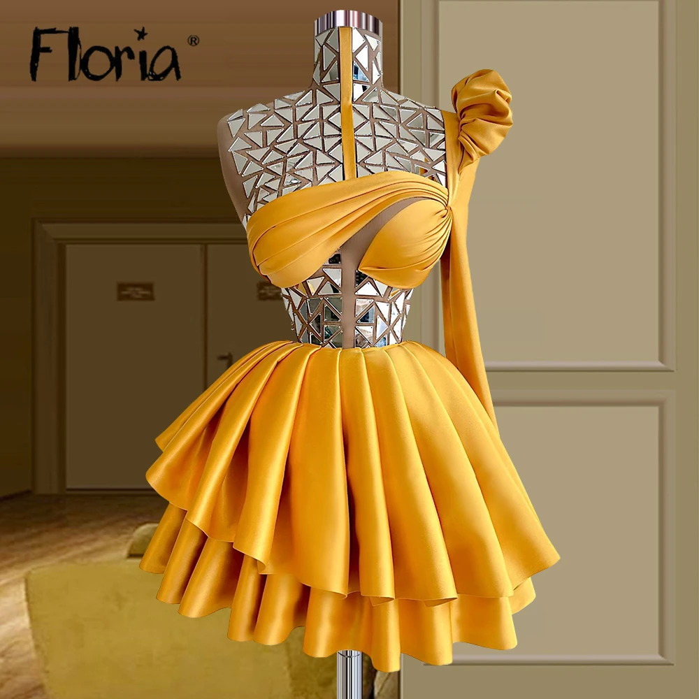 Floria Yellow Short Prom Party Dresses Off Shoulder High Neck A Line Cocktail Dress Women Homecoming & Graduation Dresses