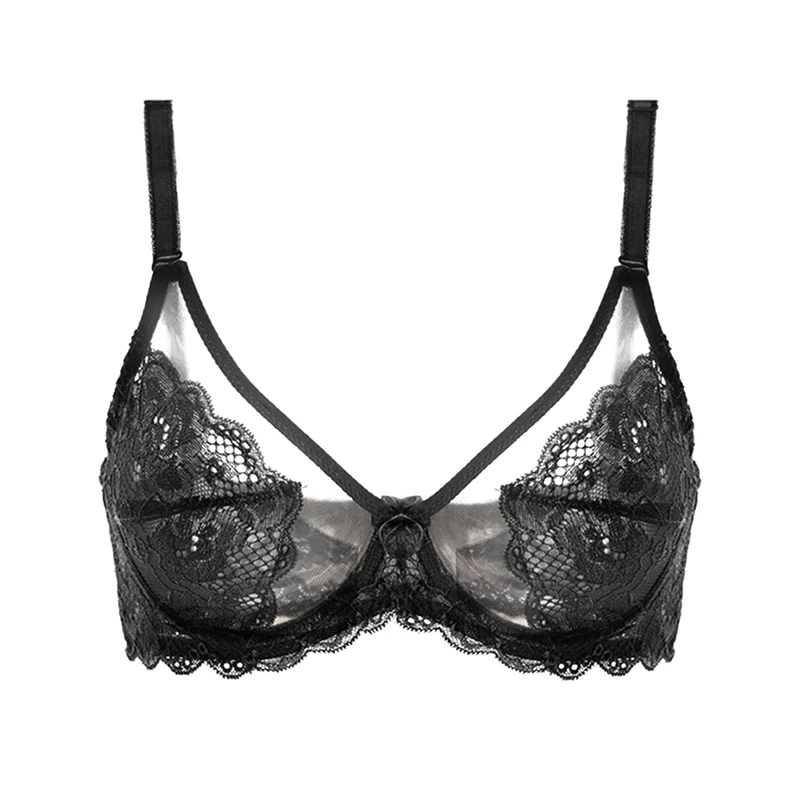 Varsbaby Women's Lace Underwear Sexy Sheer Mesh Bra Transparent Bottom 3/4 Cup Of Underwear