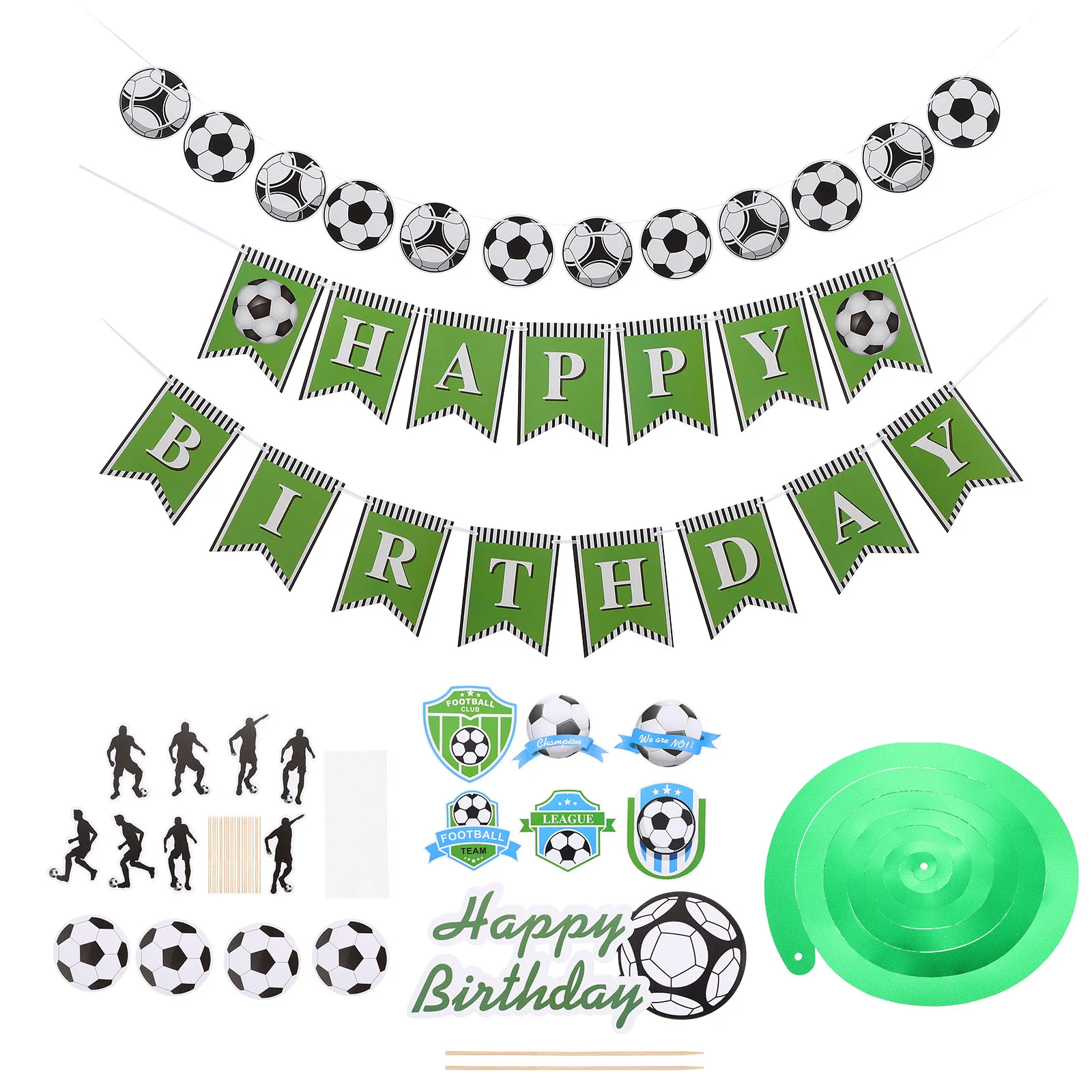 

Soccer Party Birthday Football Decorations Banner Hanging Supplies Caketopper Swirlsthemed Spiral Happy Decor Hangingscupcake