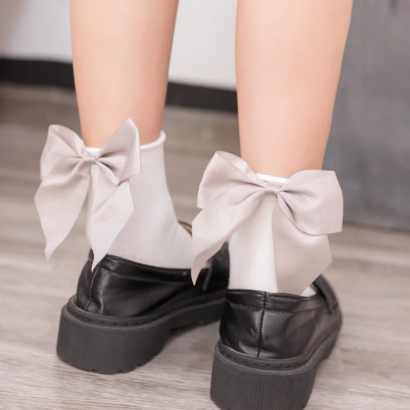 Summer 1 Pair Lolita Style Japanese Maiden Lovely Woman Candy Color Bow Short Cotton Socks High Quality