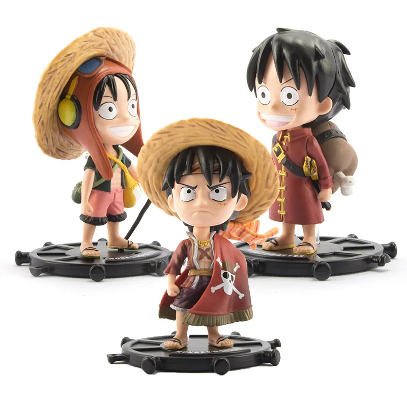 

12CM NEW 2022 One Piece Anime 3 Sets Q Version 15th Anniversary Red Clothes Modeling Luffy Boxed Figures 12CM