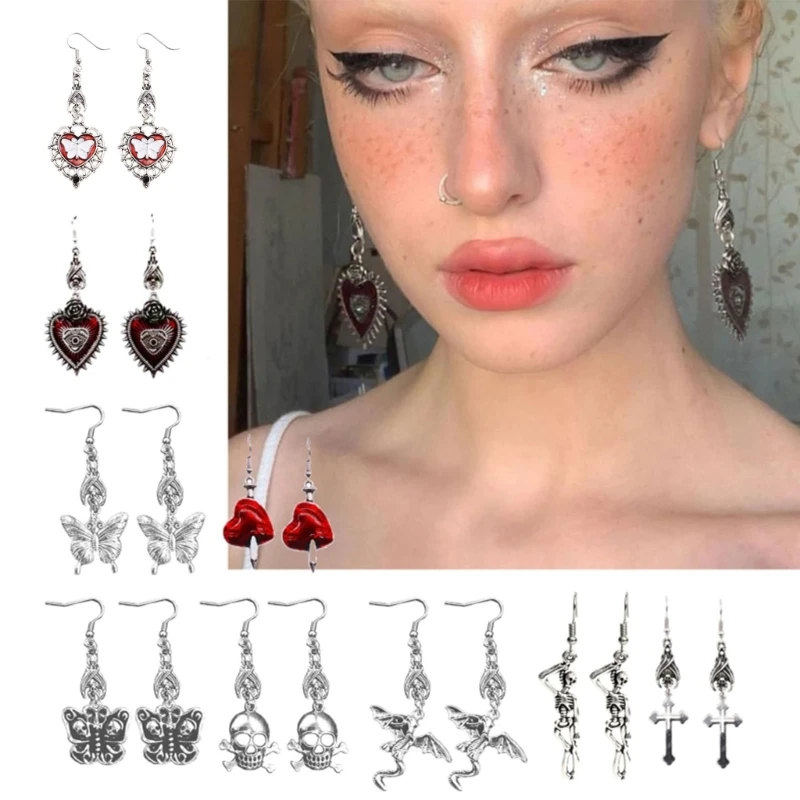 

9Pieces Retro Goth Punk Rock Earring for Women Girls Fashion Jewelry Halloween