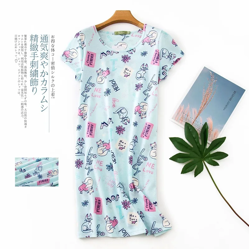 Nightgowns for Women Soft Cotton Comfy Lightweight O Neck Short Sleeves Sleepwear Casual Print Sleepdress Loungewear Nightshirts