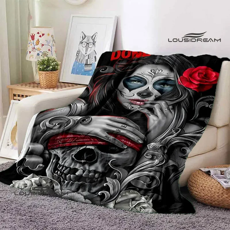 

Retro skull motorcycle printed blanket Flange warm blanket throw blanket Home travel blanket bed linings birthday gift