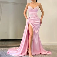 prom dresses for woman sweetheart neck with shine sequin beach slit sweep train evening party gown pleat zipper back 2022 new