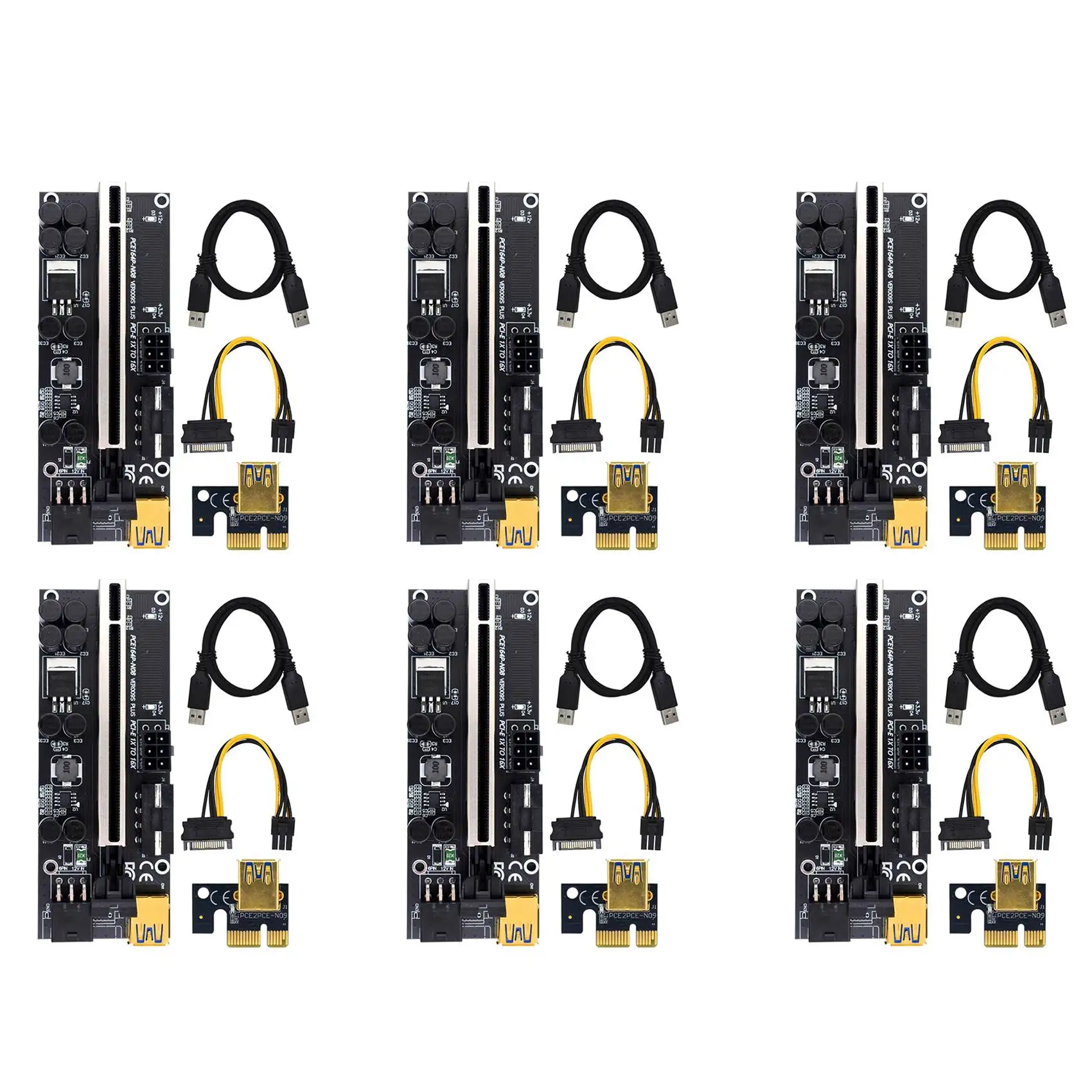 

6Pcs PCI-E 1X to 16X Adapter Card 009S Plus Graphics Card Extension Cable 3 Interface Adapter Board for BTC Miner Black