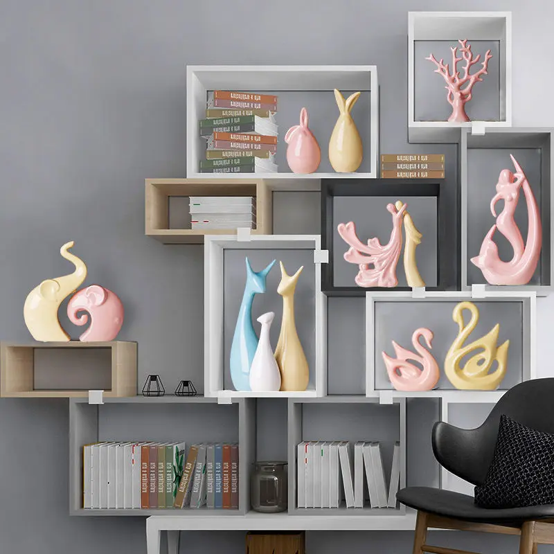 

Modern Pink Green Ceramic Rabbit Deer Elephant Ornaments Home Livingroom Desktop Figurines Craft Store Cafe Sculpture Decoration