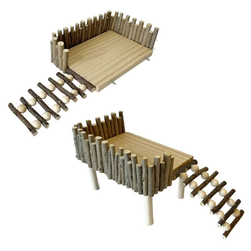 

Natural Wood Platform Stand with Ladder for Hamster Mini Gerbil Young Drop Shipping