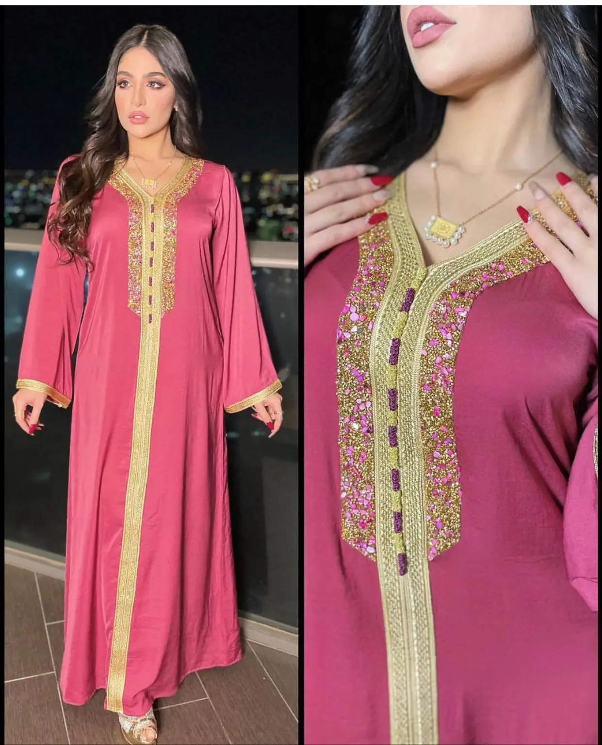 Muslim Dress Muslim Fashion Robe Dubai Abaya Turkey Dress Middle East Eid Arab Islam Robe Lace Diamonds Muslim Robe Donsignet